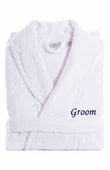 Linum Home Textiles Navy Embroidered 'Groom' Terry Bathrobe