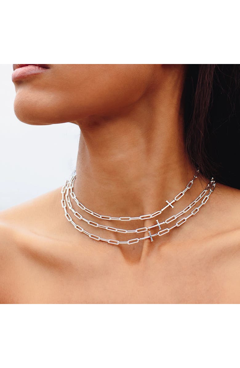 Rizen Jewelry Chain Breaker Cross Necklace, Alternate, color, Sterling Silver