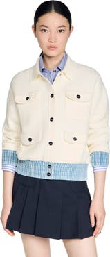SANDRO Cardigan with denim details