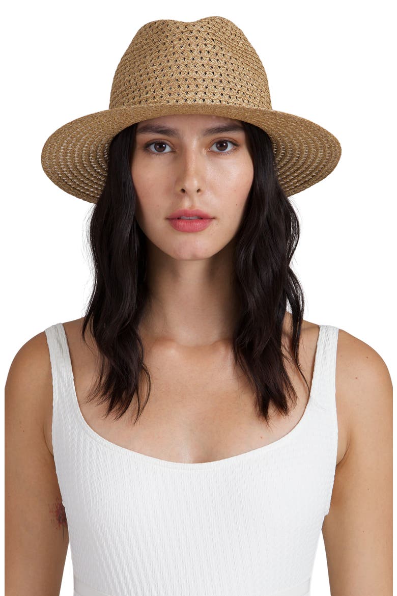 Lillian Packable Straw Fedora, Alternate, color, CAMEL/ GOLD