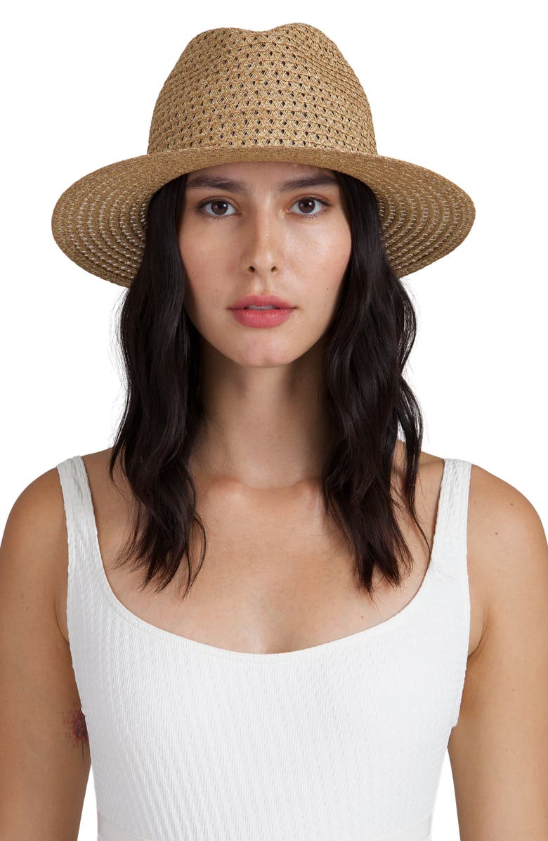 Eugenia Kim Lillian Packable Straw Fedora, Alternate, color, Camel/ Gold