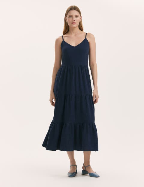 Emmie Cotton Strappy Midi Tiered Dress