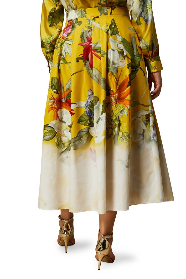 Abaco Placed Floral Print Cotton Skirt, Alternate, color, LEMON BIG