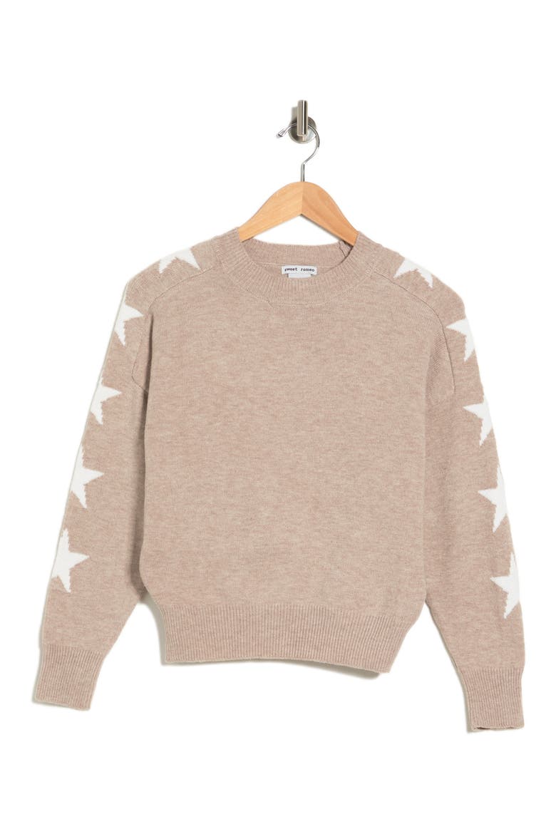 Star Print Sleeve Sweater, Alternate, color, LATTE WHITE