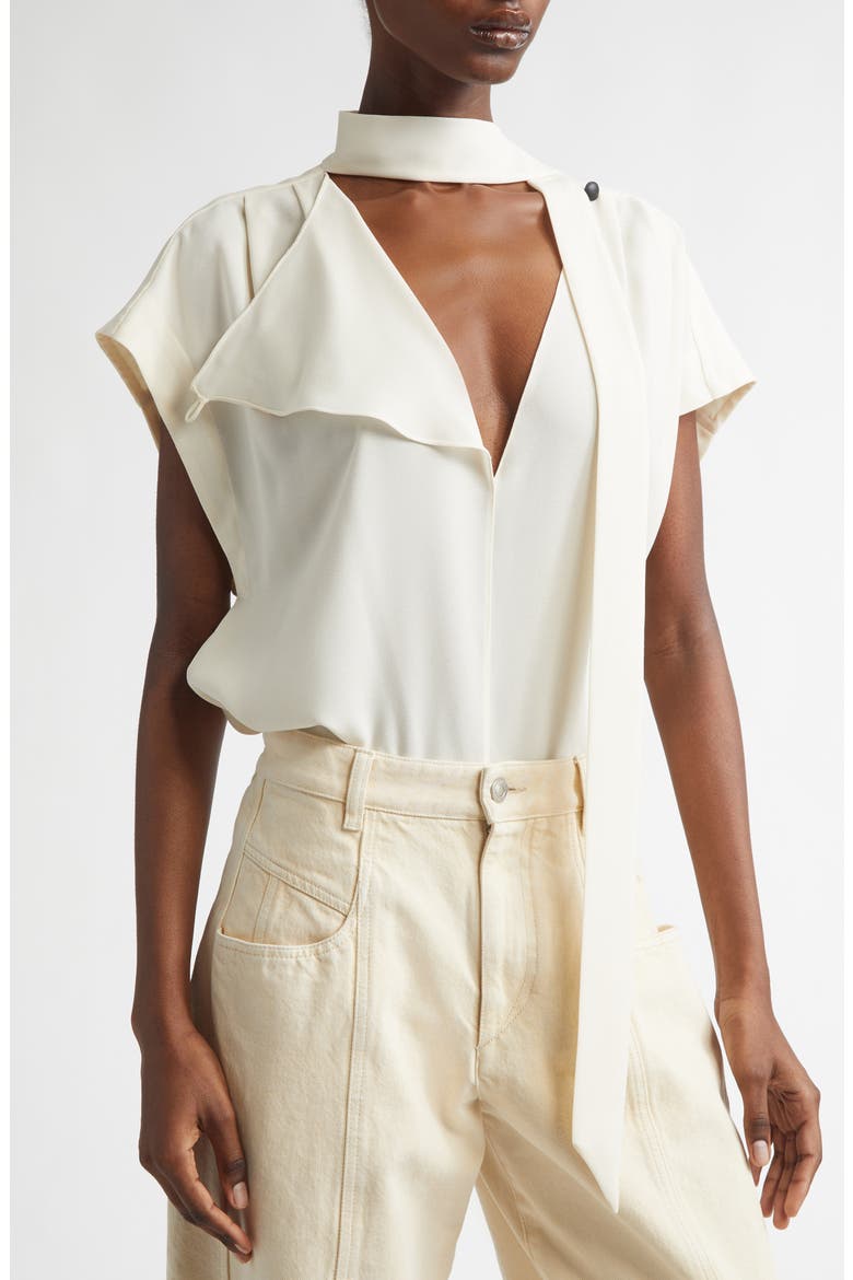 Selene Asymmetric Tie Neck Top, Alternate, color, ECRU