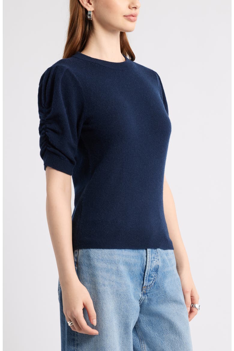 Ruched Short Sleeve Cashmere Sweater, Alternate, color, NAVY NIGHT