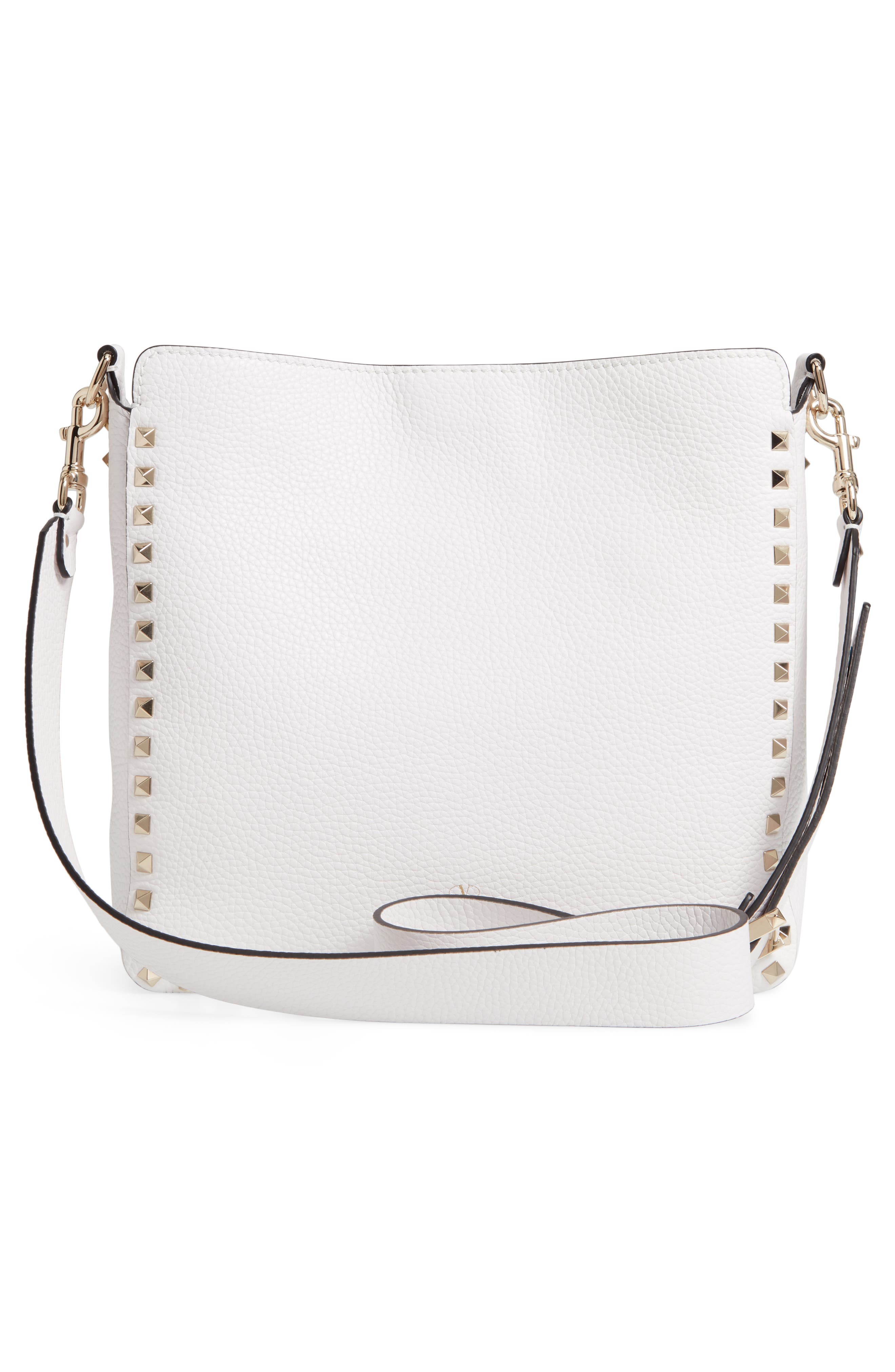 Rockstud Leather Hobo, Alternate, color, BIANCO ATTICO