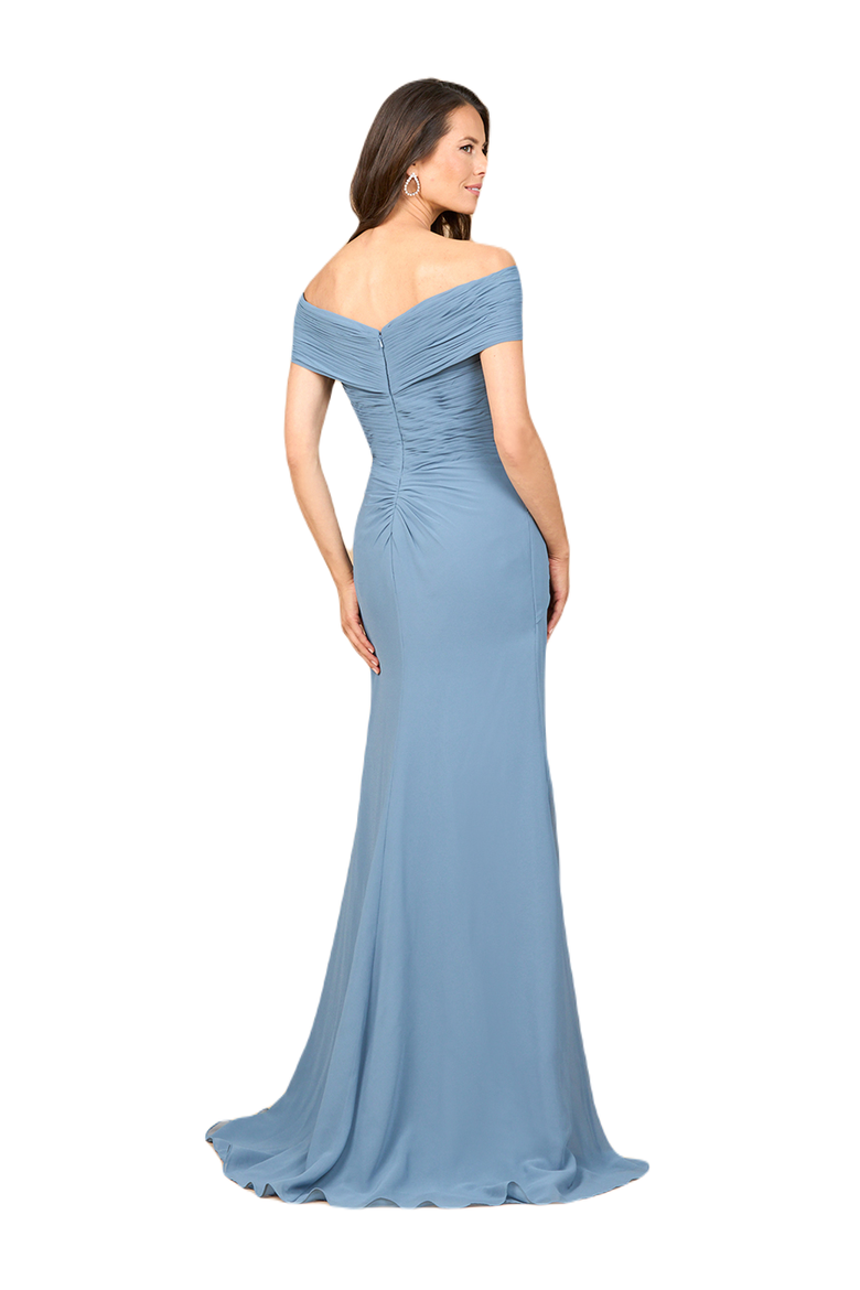 Off Shoulder Elegant Chiffon Gown, Alternate, color, Dusty Blue