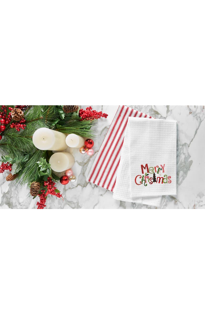 C&F Home "Merry Christmas" Cotton Waffle Weave Kitchen Dishtowel, Alternate, color, White