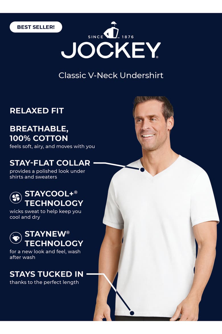Men's 100% Cotton Classic V-neck Undershirt - 3 Pack, Alternate, color, White