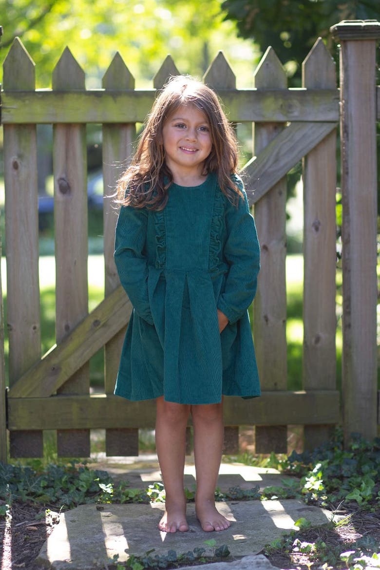 Long Sleeve Ruffle Dress, Alternate, color, Green Corduroy