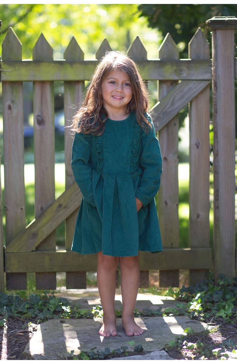 WORTHY THREADS Long Sleeve Ruffle Dress, Alternate, color, Green Corduroy