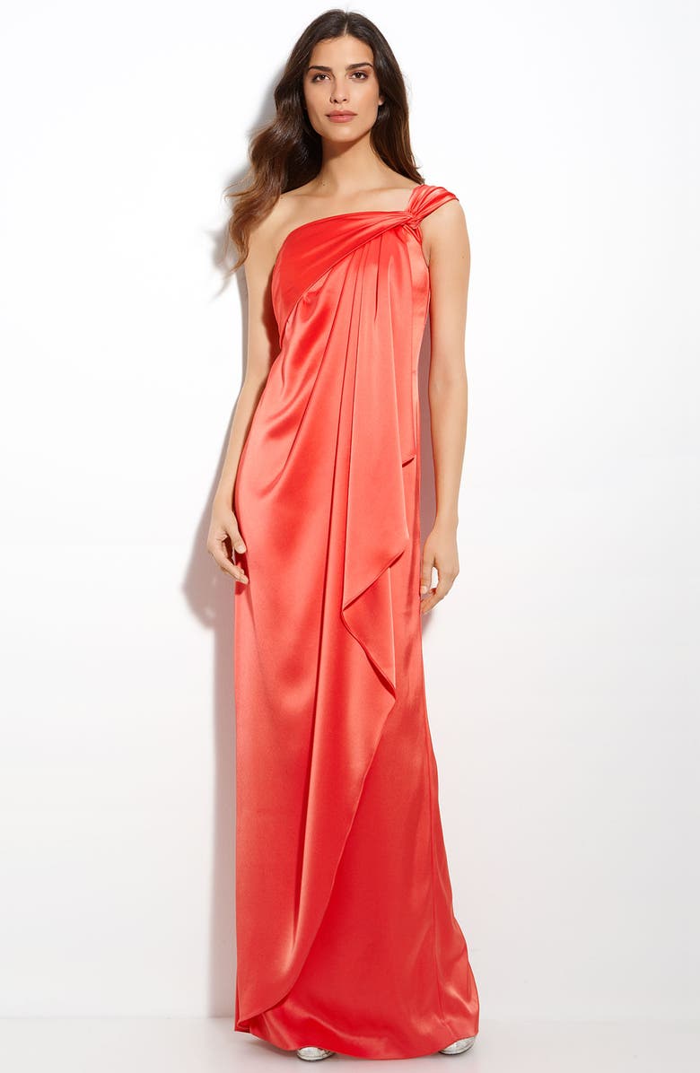 St. John Collection Liquid Satin One Shoulder Gown, Main, color, 