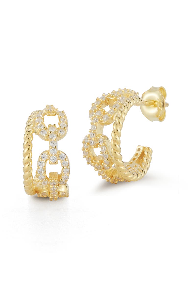 14K Gold Plated Silver Link Hoop Earrings, Main, color, GOLD