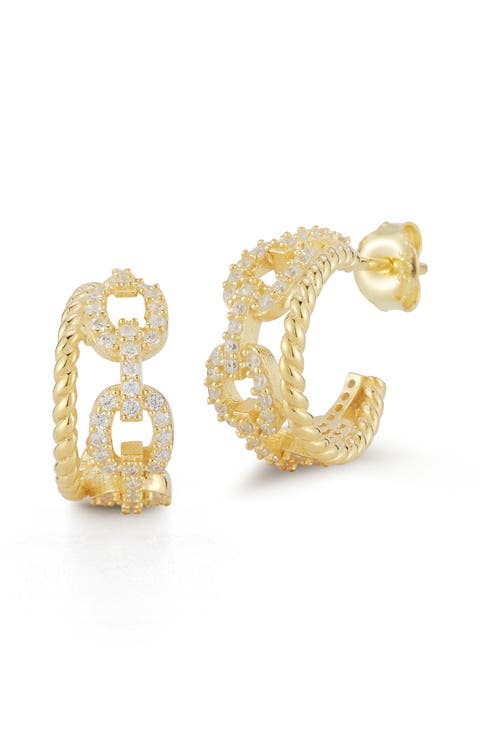 14K Gold Plated Silver Link Hoop Earrings