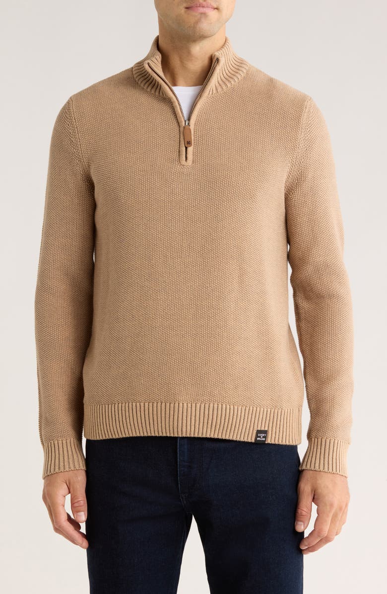 Lucky Brand Cotton Quarter Zip Sweater, Main, color, Sesame