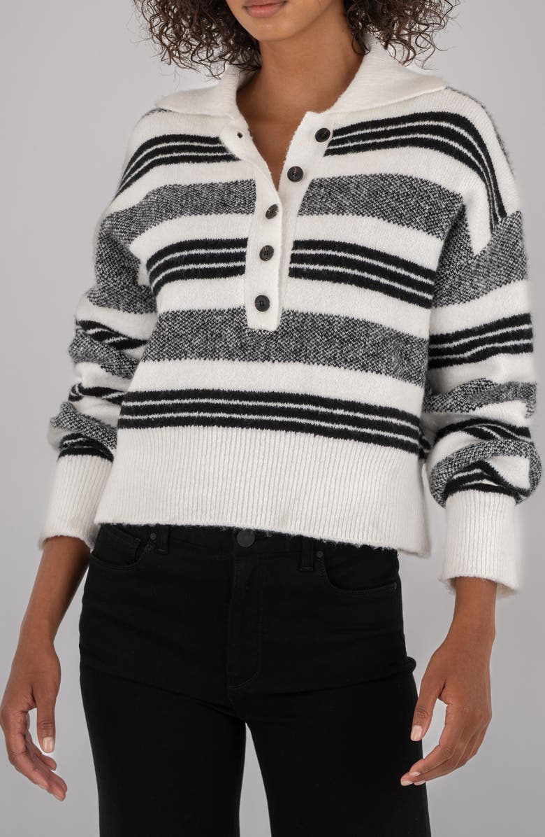 KUT from the Kloth Lilia Boxy Half Button Sweater, Main, color, Ivory/ Black