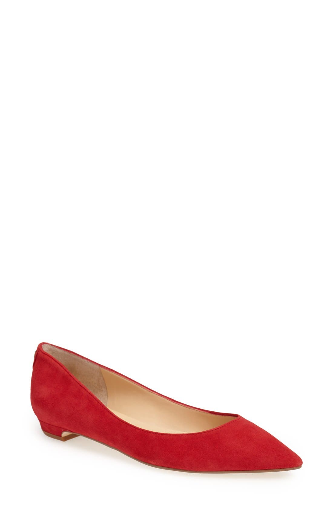 'Tizzy' Pointed Toe Ballet Flat, Main, color, RED SUEDE