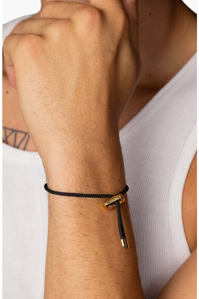 Black String Adjustable Gold Lock Bracelet, Alternate, color, Black / Gold