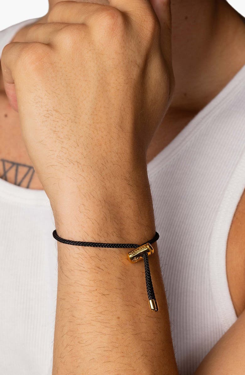 Nialaya Black String Adjustable Gold Lock Bracelet, Alternate, color, Black / Gold