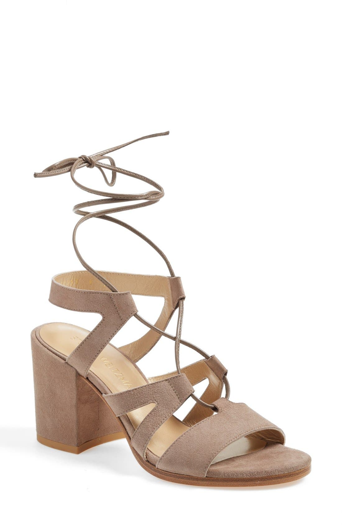 Stuart Weitzman 'Tiegirlbingo' Wraparound Lace Sandal, Main, color, 