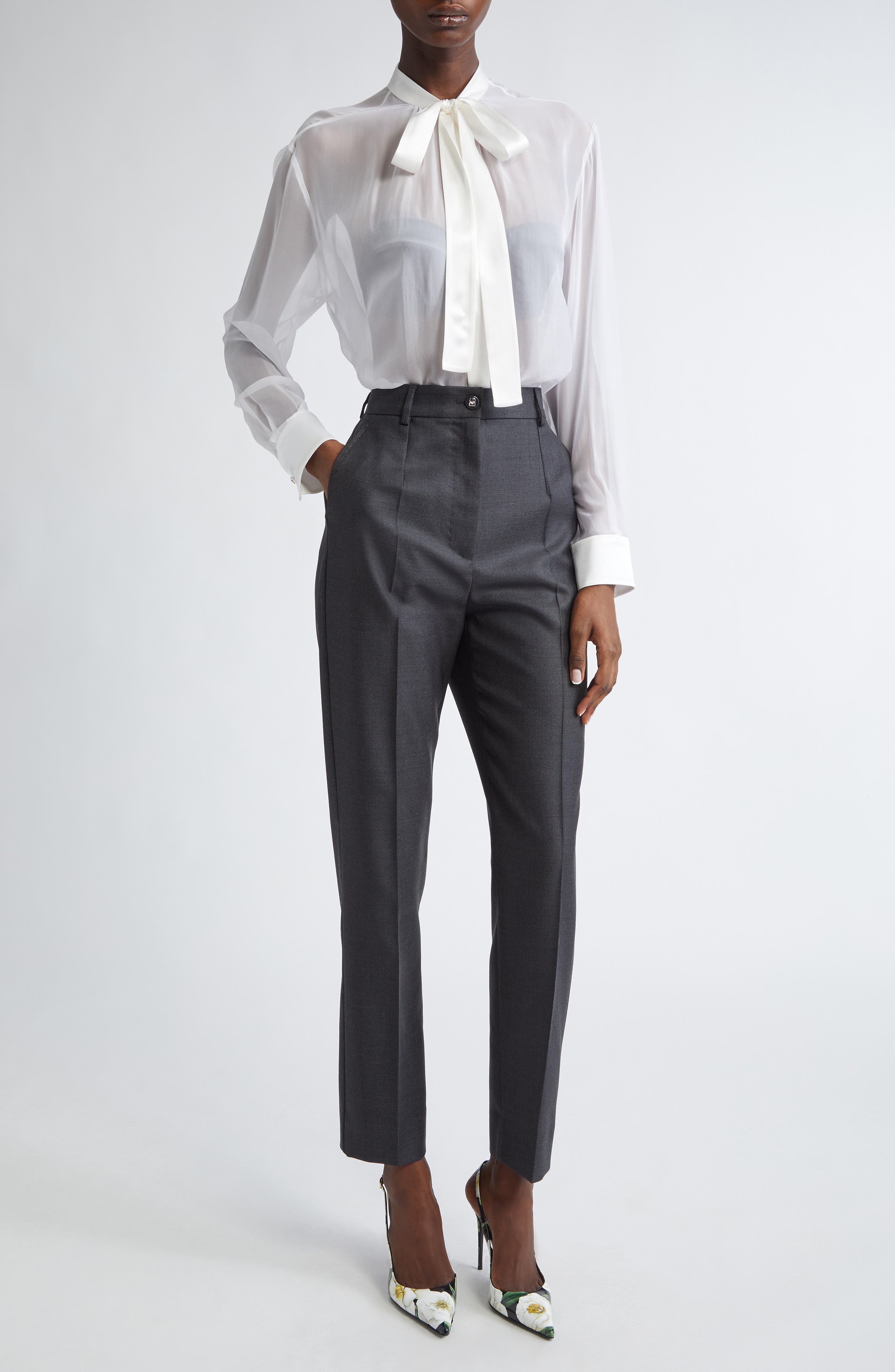 Sheer Silk Chiffon Tie Neck Shirt - image 2