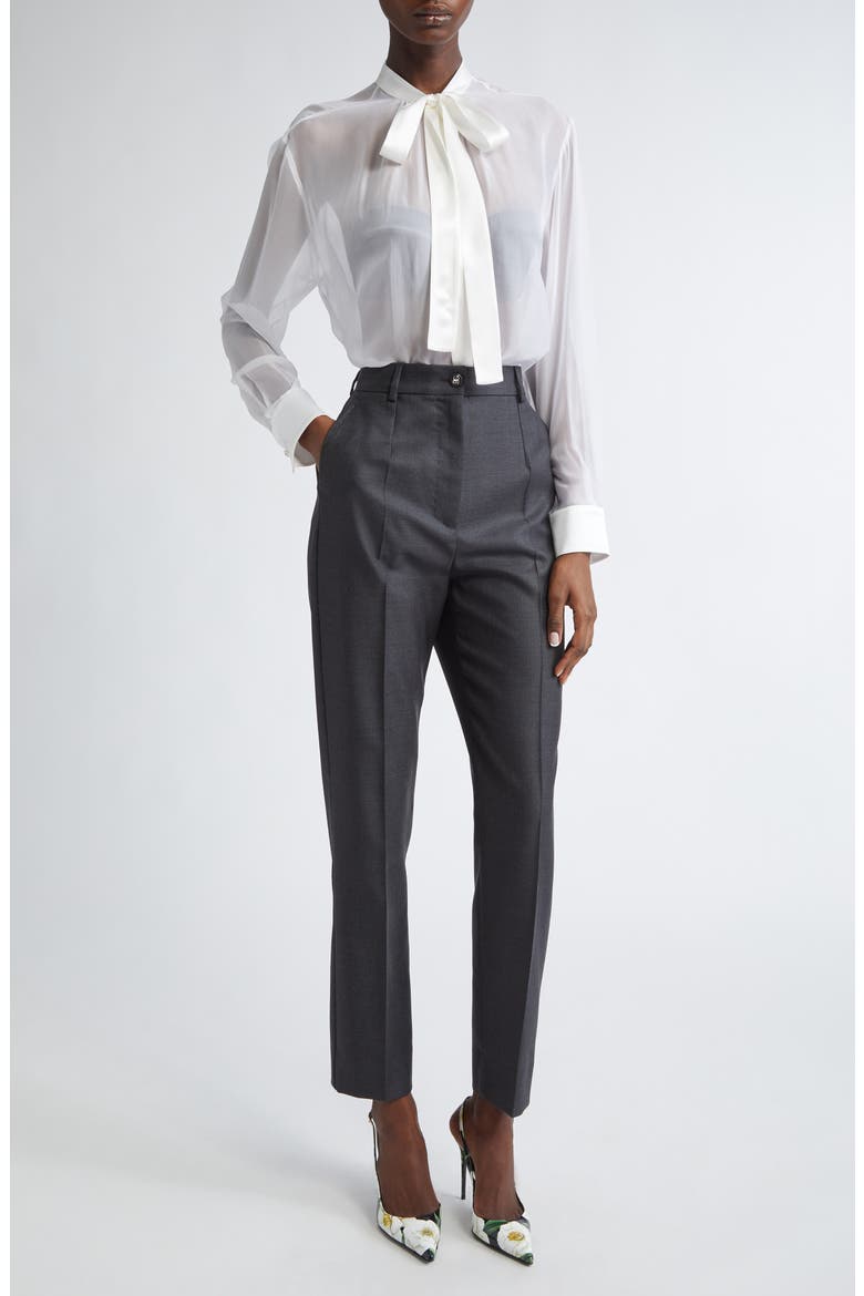 Sheer Silk Chiffon Tie Neck Shirt, Alternate, color, W0800 BIANCO OTTICO