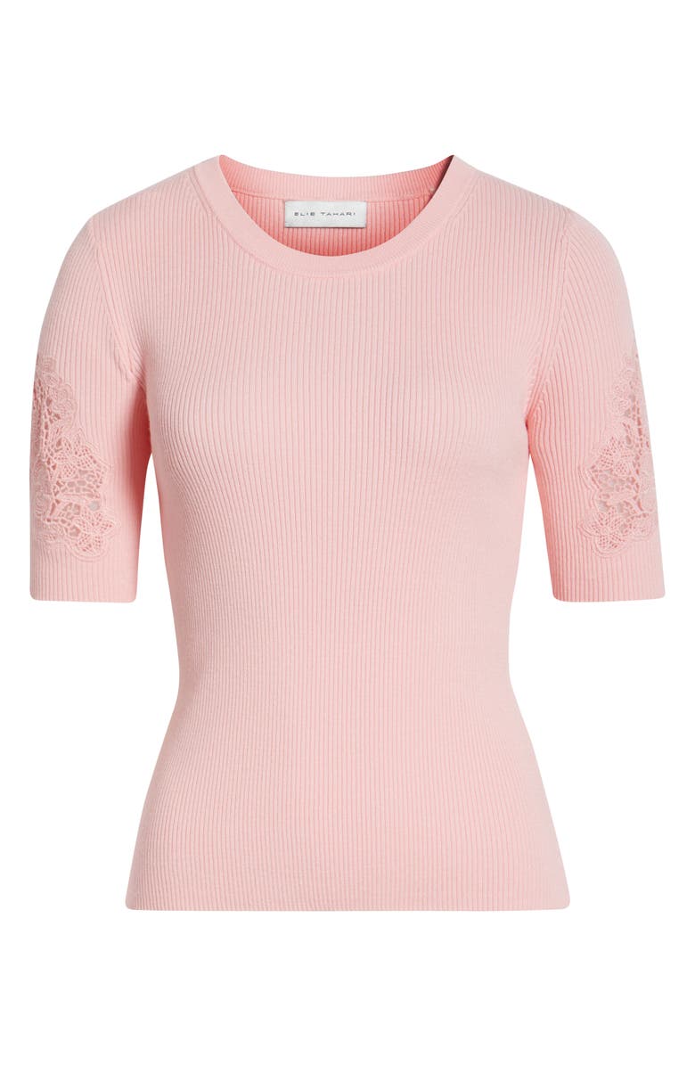 Elie Tahari The Magnolia Rib Short Sleeve Sweater, Alternate, color, 