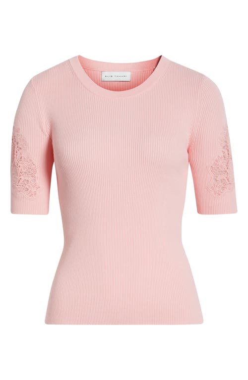 Elie Tahari The Magnolia Ribbed Lace-inset Sweater In Pink Sky