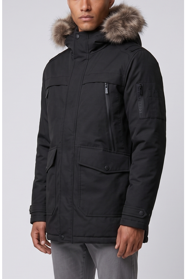 Faux-Fur Hooded Parka with Utility Pockets, Alternate, color, Black