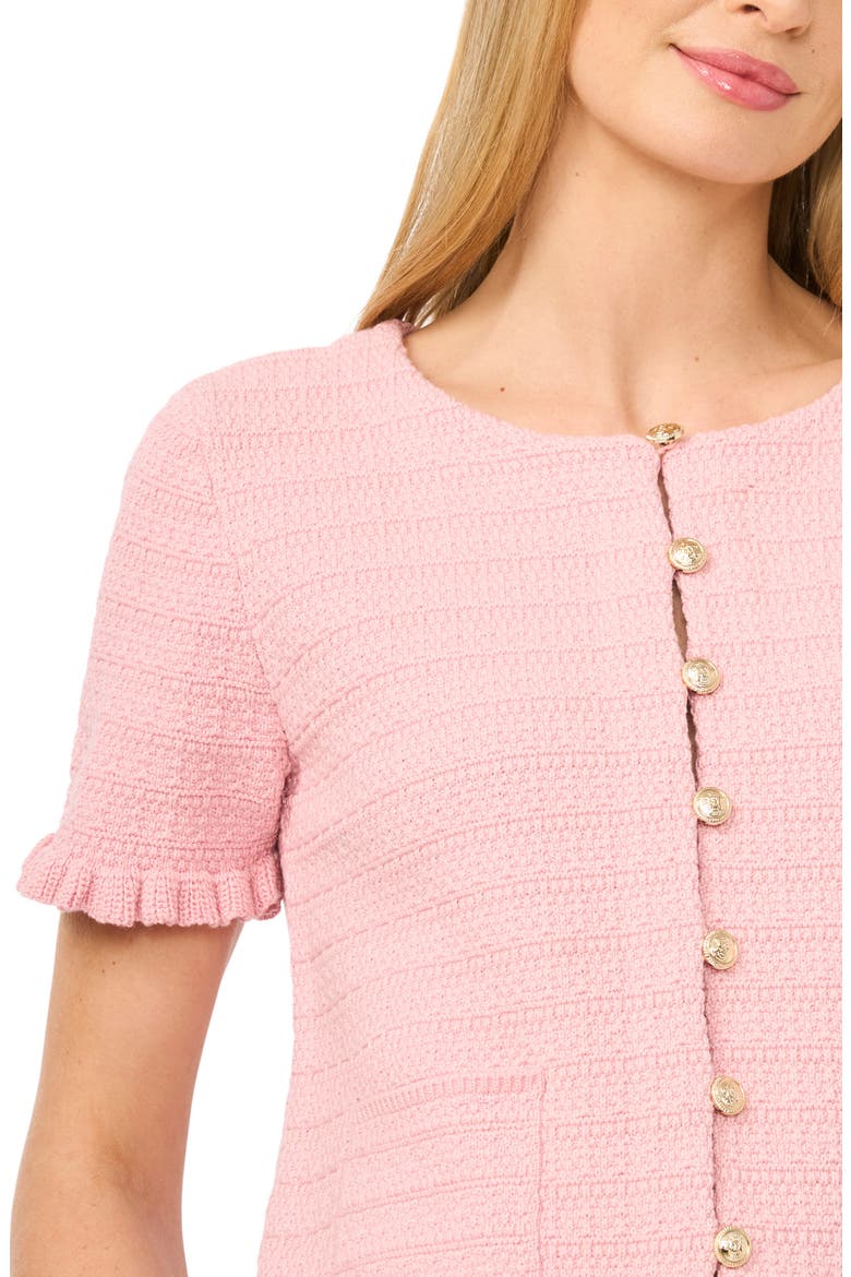 Short Sleeve Cotton Blend Cardigan, Alternate, color, ALMOND BLOSSOM