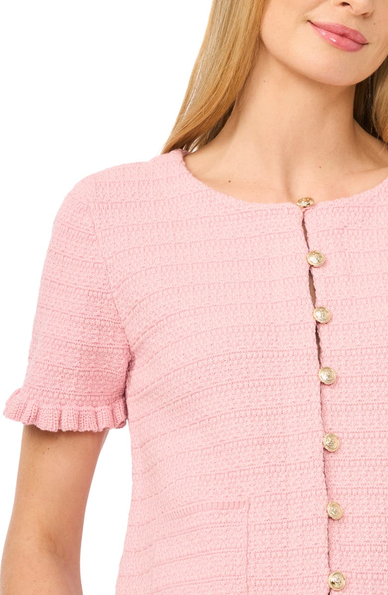 CeCe Short Sleeve Cotton Blend Cardigan, Alternate, color, Almond Blossom