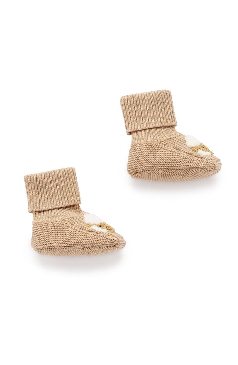 Purebaby Knitted Bootie, Main, color, Mushroom Melange