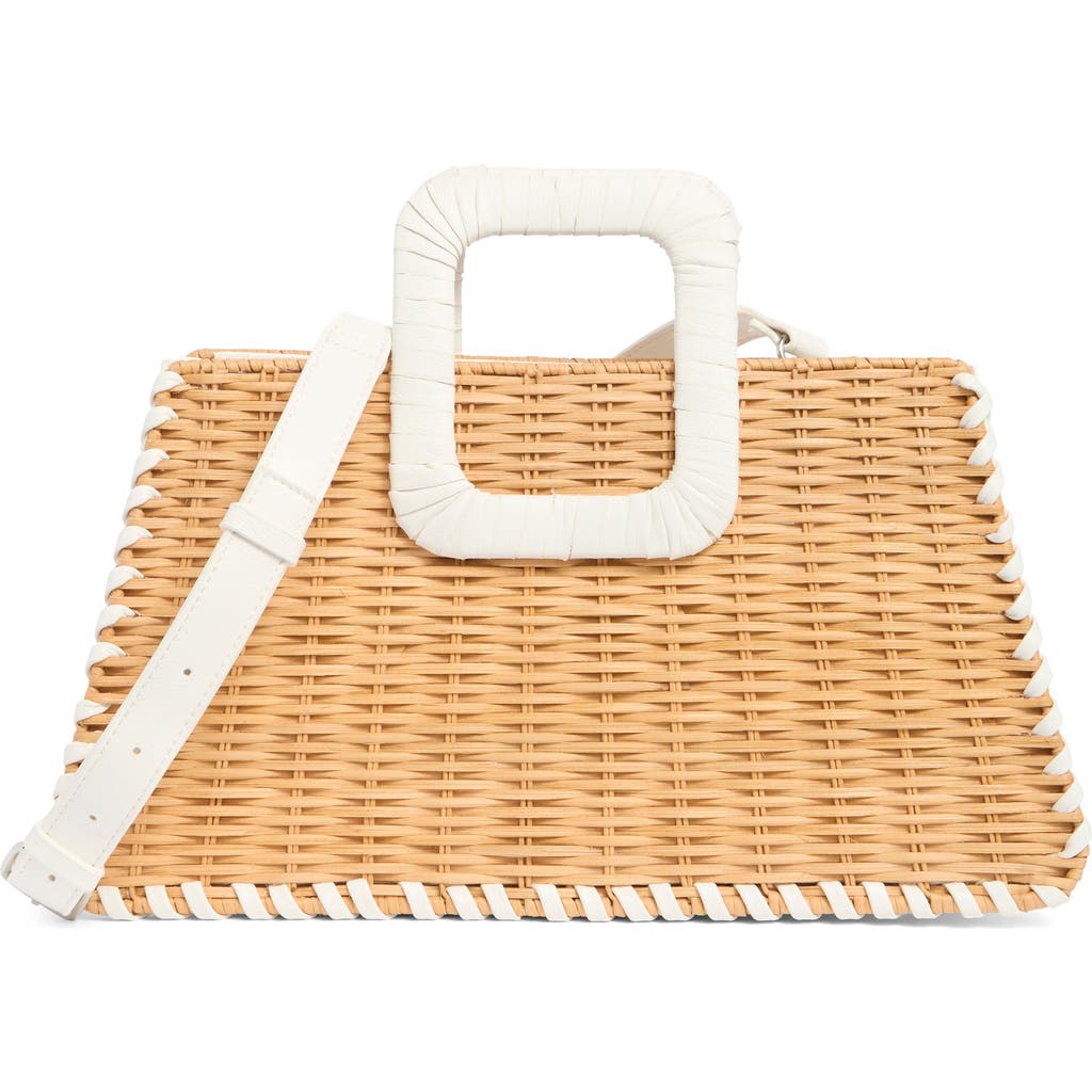 Bcbg Wicker Whipstitched Top Handle Bag In Natural/white