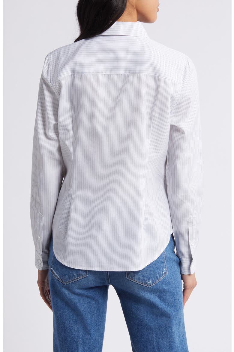 Stripe Cotton Blend Button-Down Shirt, Alternate, color, GREY/ WHITE