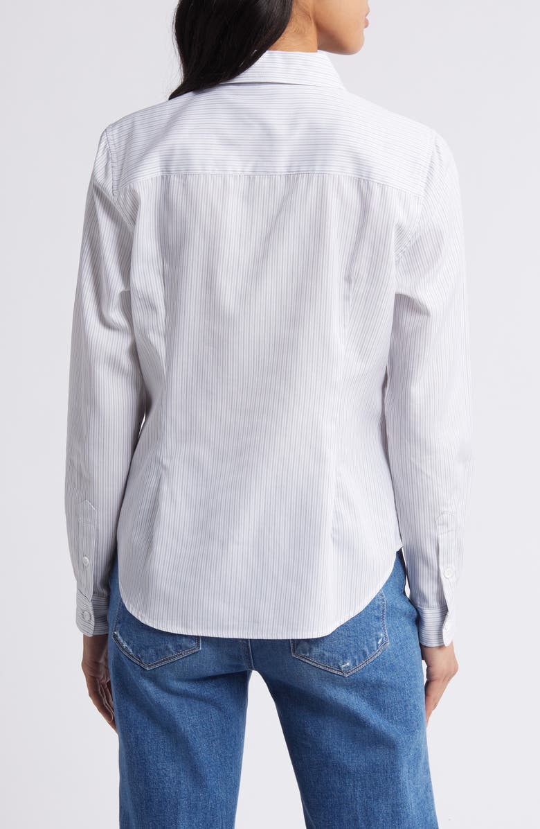 Wit & Wisdom Stripe Cotton Blend Button-Down Shirt, Alternate, color, Grey/ White