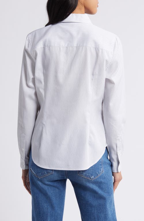 Wit & Wisdom Stripe Cotton Blend Button-down Shirt In Grey/white