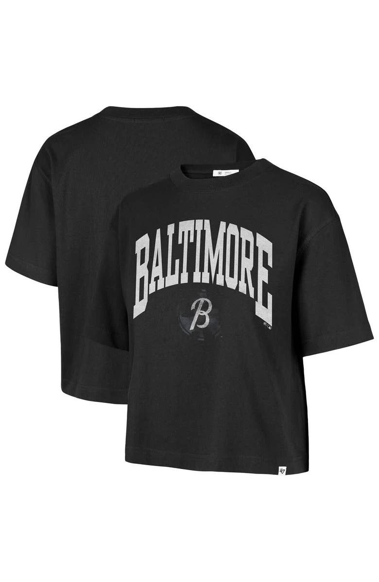 '47 Women's '47 Black Baltimore Orioles City Connect Shale Drop Shoulder Cropped T-Shirt, Main, color,