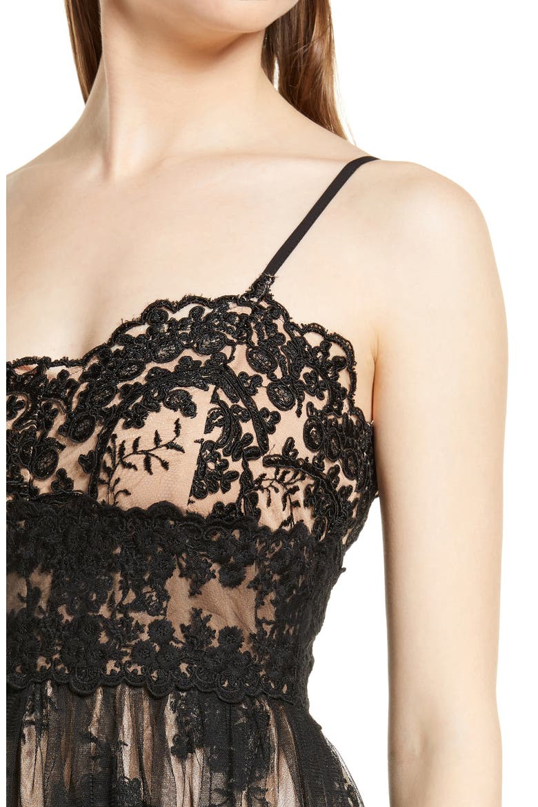 Utter Elegance Embroidered Sleeveless Lace Gown, Alternate, color, BLACK