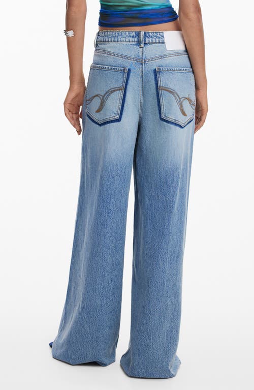 Desigual Shadow Pocket Wide Leg Jeans In Blue