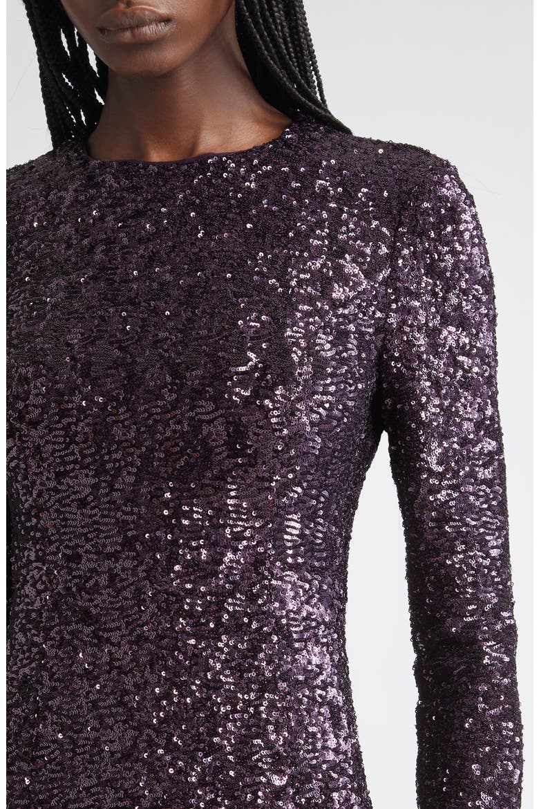 Sequin Long Sleeve Sheath Gown, Alternate, color, AUBERGINE
