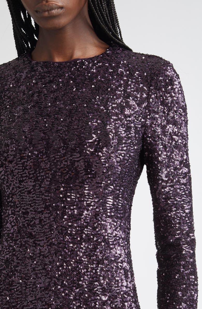 Michael Kors Collection Sequin Long Sleeve Sheath Gown, Alternate, color, Aubergine