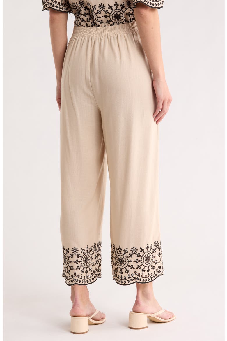 Embroidered Hem Crop Pants, Alternate, color, LINEN