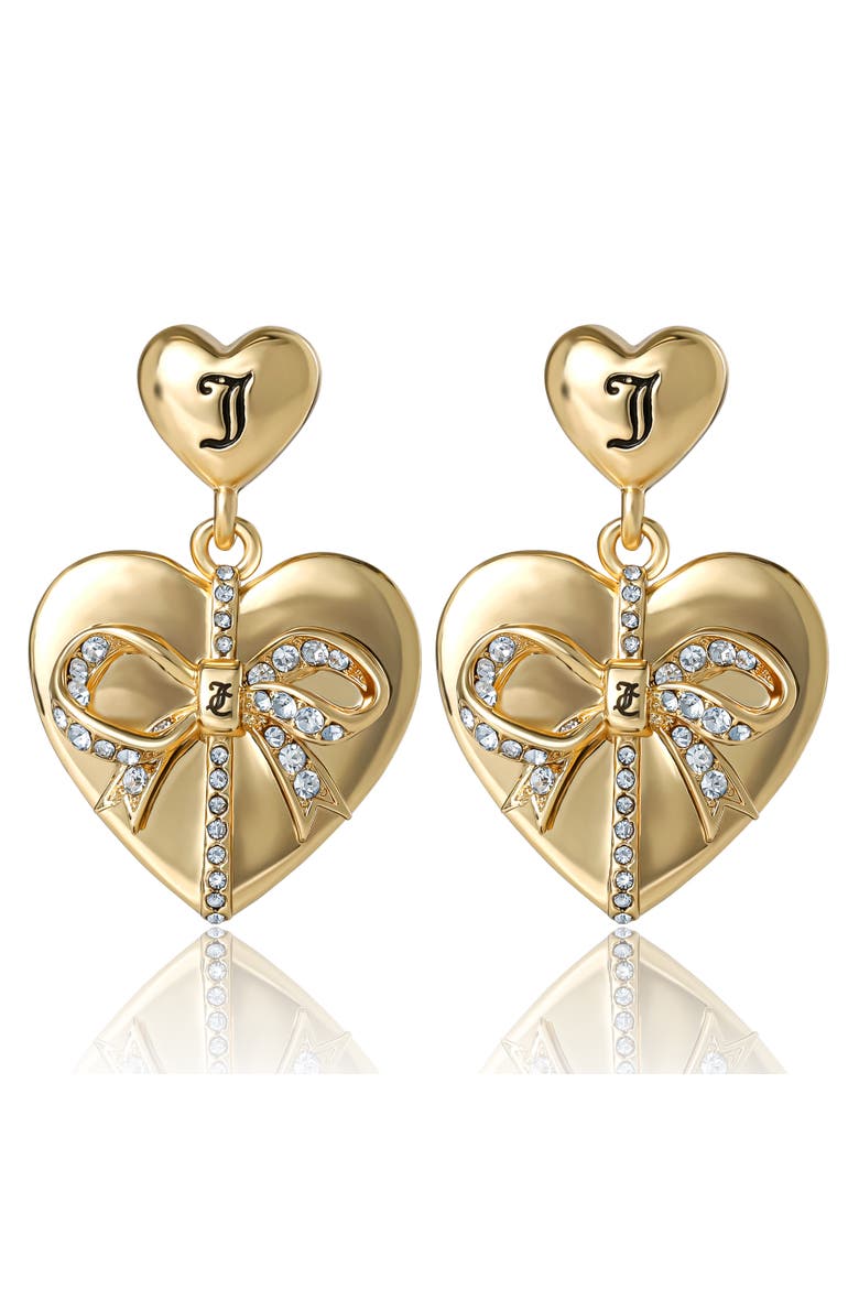 Quilted Double-Heart Drop Earrings, Gold-Tone with Crystal Accents, Main, color, Gold Tone