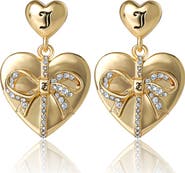 Juicy Couture Quilted Double-Heart Drop Earrings, Gold-Tone with Crystal Accents