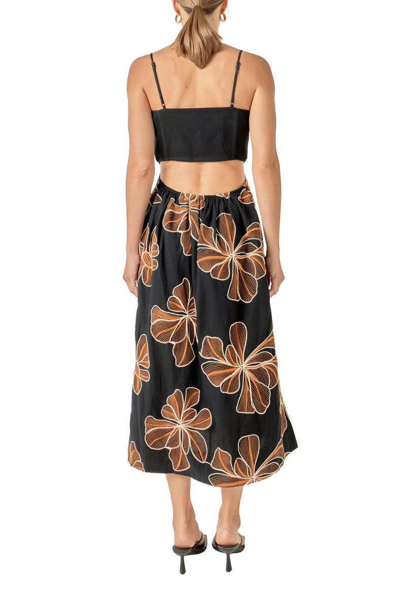 Embroidered Sleeveless Midi Dress, Alternate, color, BLACK/ ORANGE