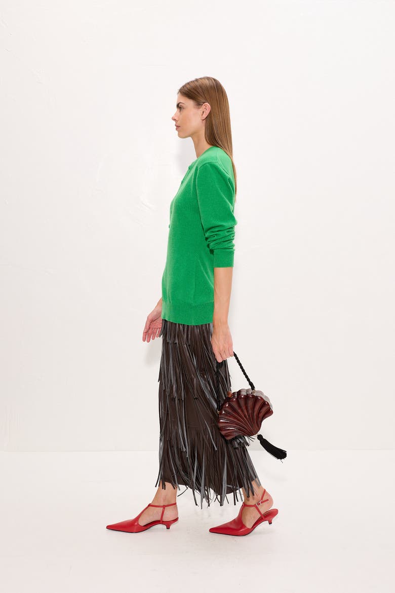 Za Za Vegan Leather Fringe Skirt, Alternate, color, Dark Choco Brown