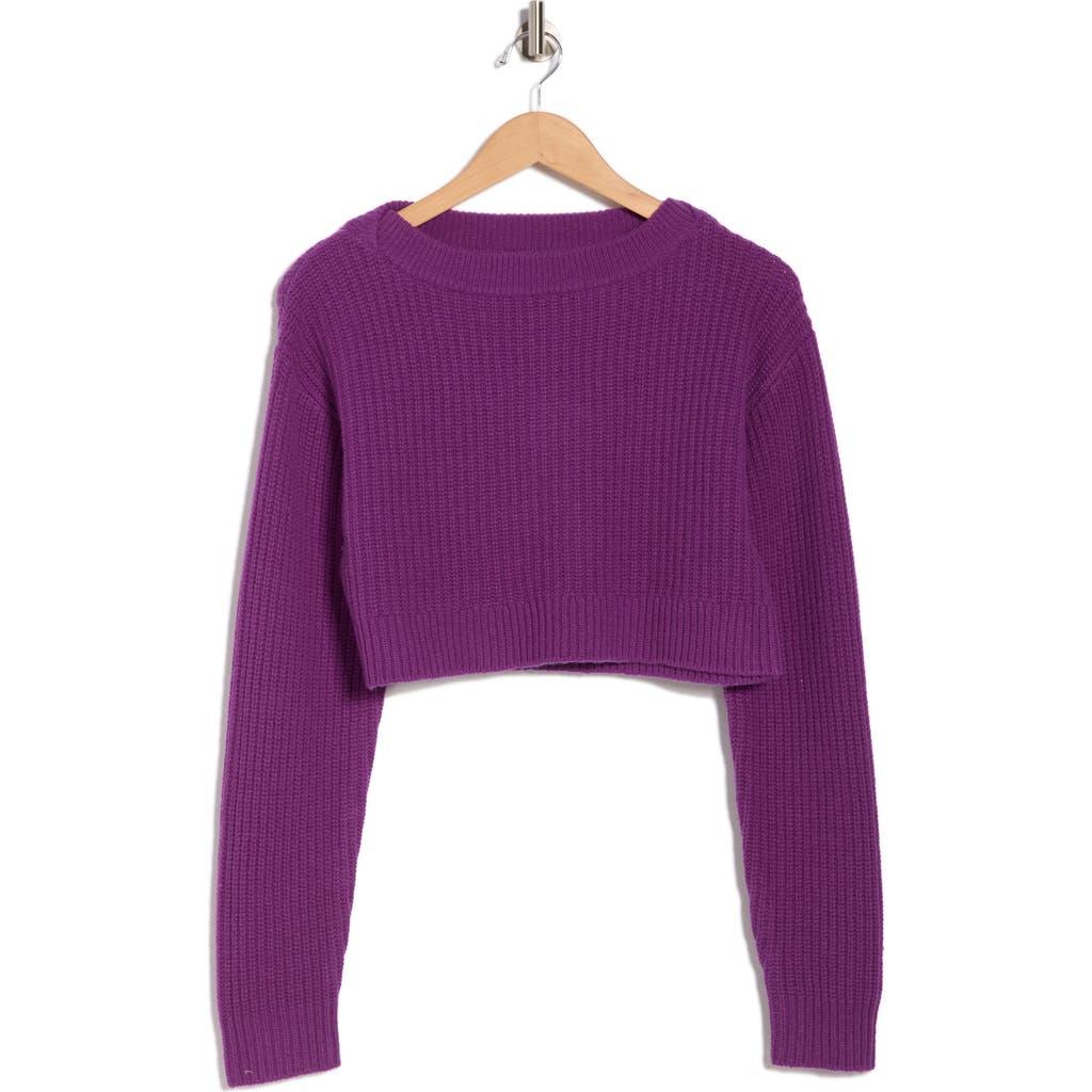 Re/done Boatneck Crop Pullover Sweater In Purple