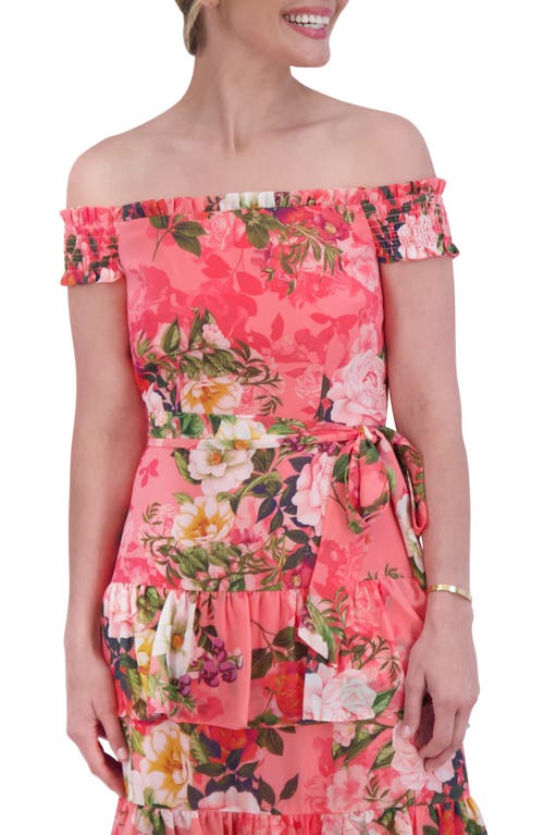 ELIZA J ELIZA J FLORAL OFF THE SHOULDER TIERED MIDI DRESS 