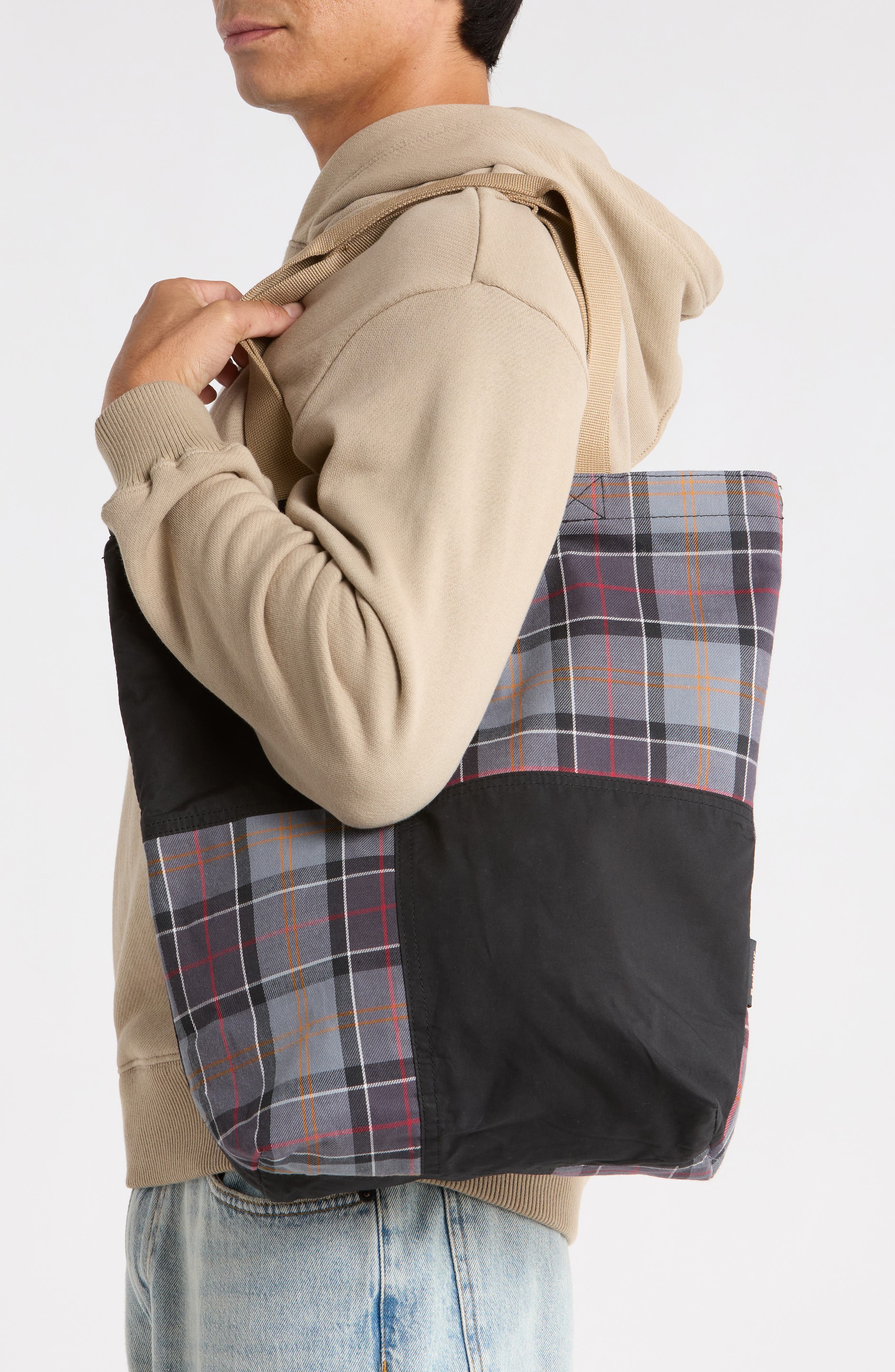 Transport Patchwork Tote, Alternate, color, BLACK/ MODERN TARTAN